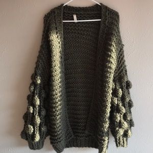Army green heavy weight knit cardigan from Wish